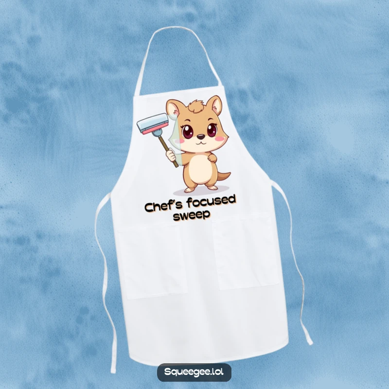 Funny animal with a determined look pushing a squeegee across glass, durable apron for a funny gift.