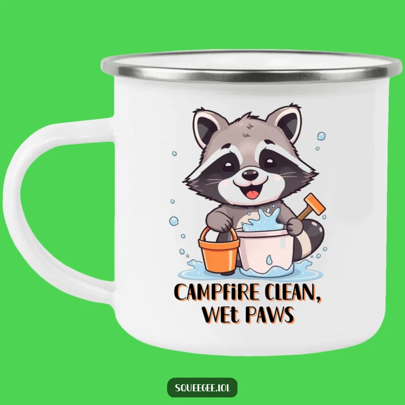 Funny Raccoon Camping Mug: Enamel Raccoon Cleaning Mug, Hilarious Water Splatter Design, Perfect Funny Gift