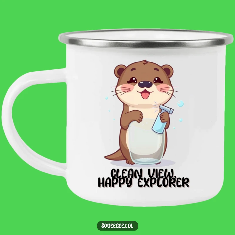Funny Otter Camping Mug: Enamel Otter Cleaning Mug, Hilarious Bubbles Design, Perfect Funny Gift