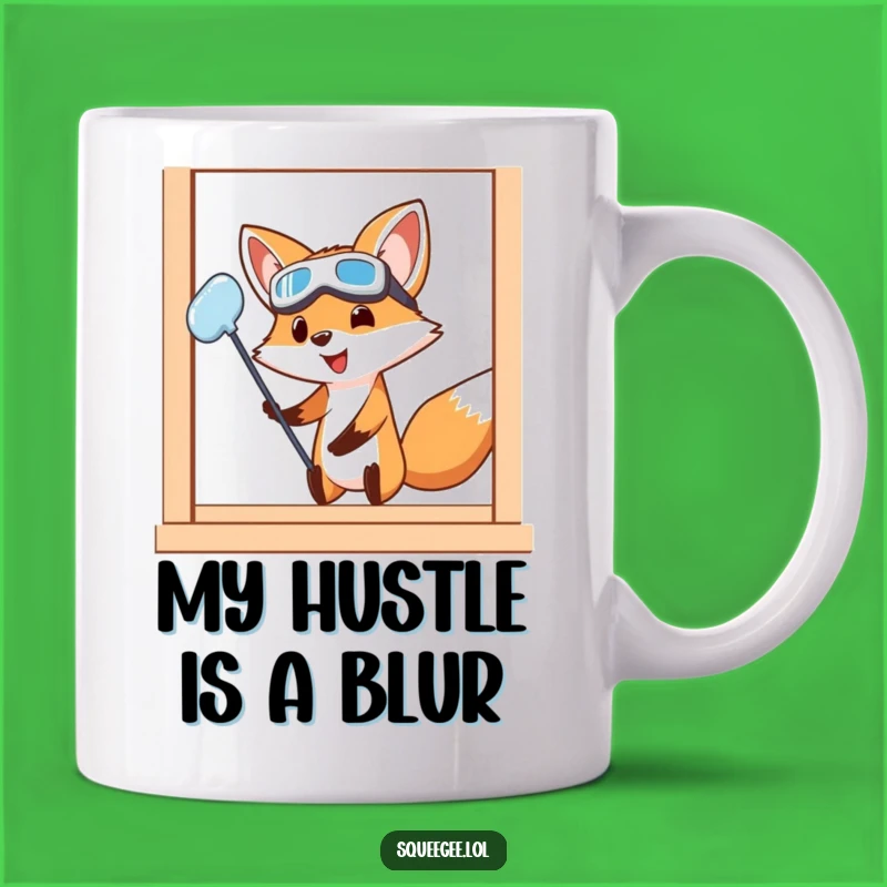 Funny Fox Cleaning Mug: Determined Fox in Goggles, Hilarious Window Washing Art, Perfect Gift