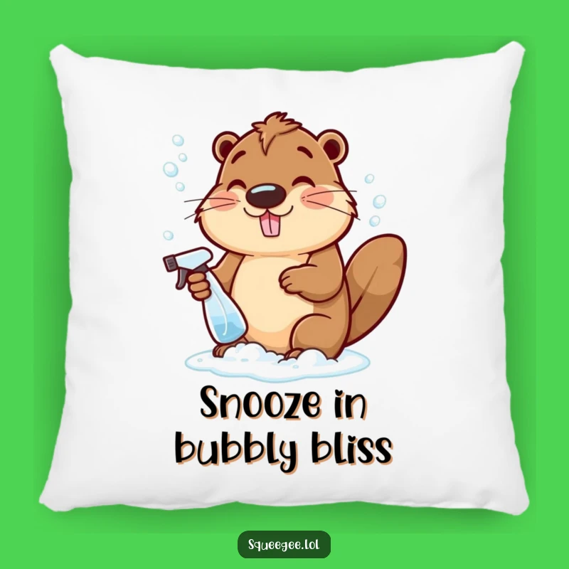 Funny Beaver Bubbles Pillow, Comfy Hilarious Cleaning Accent