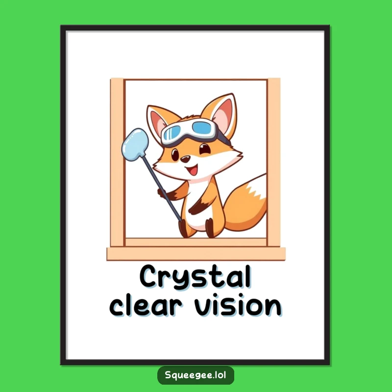 Funny Fox Cleaning Digital Art: Printable Wall Art, Hilarious Fox Goggles Design, Instant Funny Gift