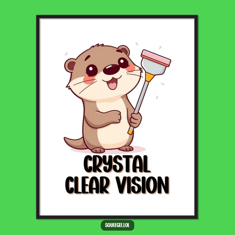 Funny Otter Squeegee Digital Art, Hilarious Cleaning Print