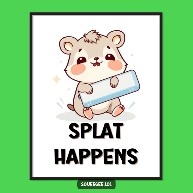 Funny Animal Slipping Squeegee Digital Art - Instant Comical Cleaning Decor, Funny Gift!