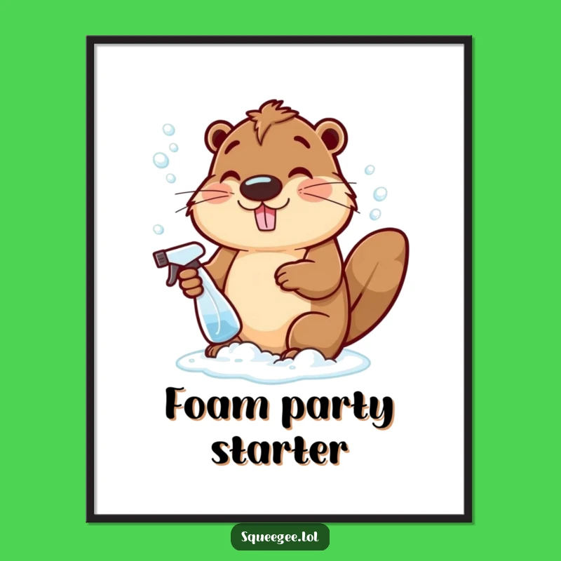 Funny Beaver Bubbles Digital Art, Hilarious Cleaning Print
