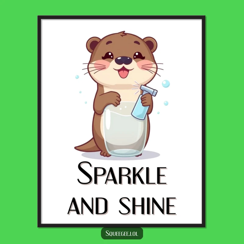 Funny Otter Cleaning Digital Art: Printable Wall Art, Hilarious Otter Bubbles Design, Instant Funny Gift