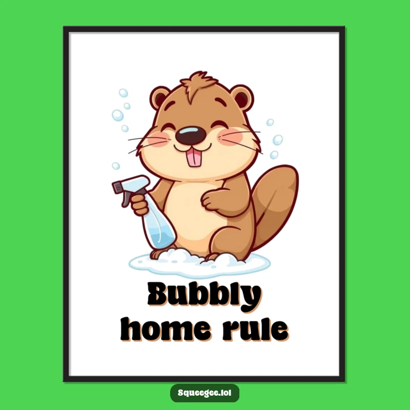 Funny Beaver Bubbles Poster, Hilarious Cleaning Animal Art