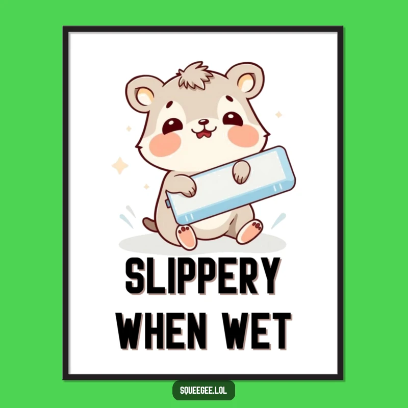 Funny Animal Slipping Squeegee Poster - Hilarious Cleaning Art, Perfect Wall Gift!