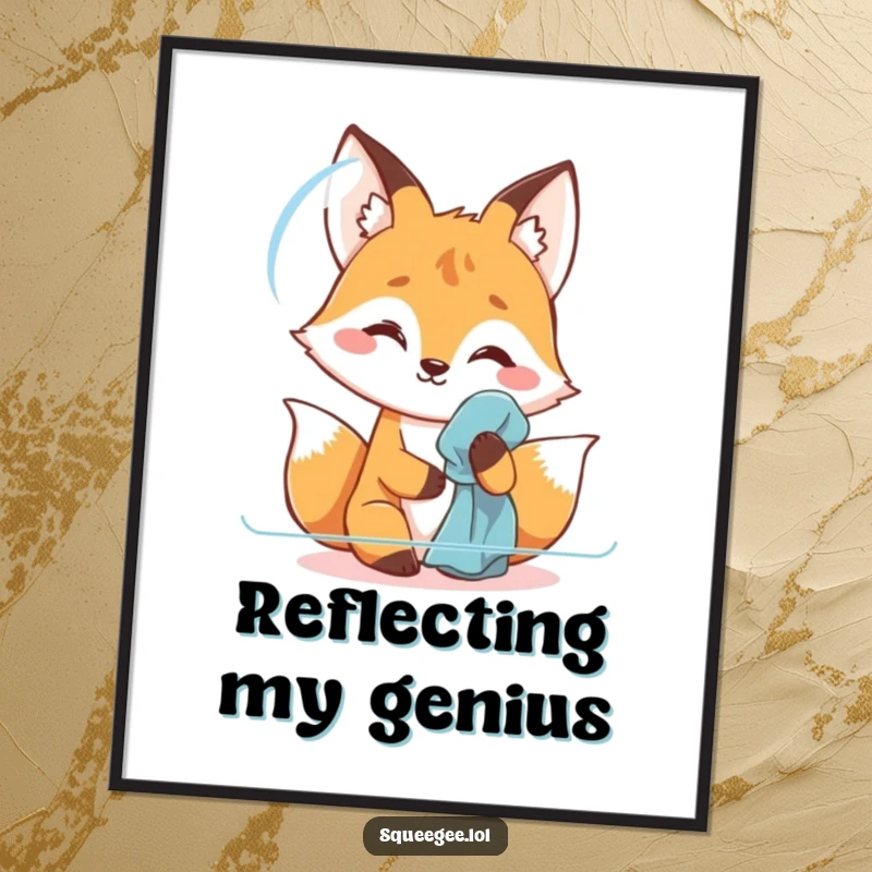Funny fox poster, expertly polishing glass, bringing a humorous and sparkling clean aesthetic to wall art.