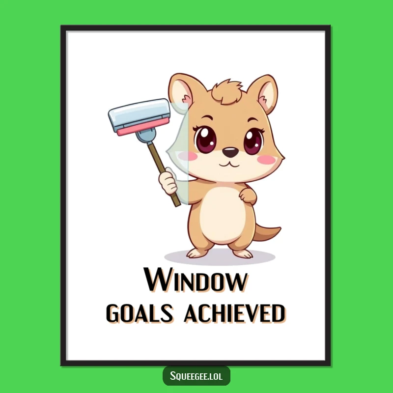 Funny Determined Animal Squeegee Poster - Focused Cleaning Art, Perfect Wall Gift!