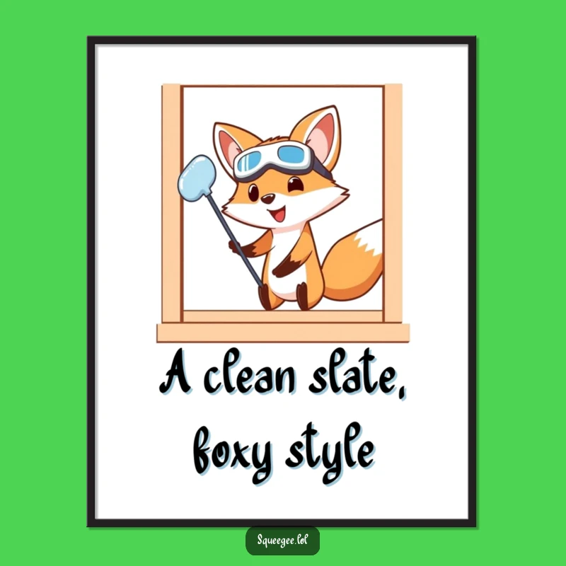 Free Printable Wall Art: Energetic Fox Cleaning Art, Humorous Downloadable Decor