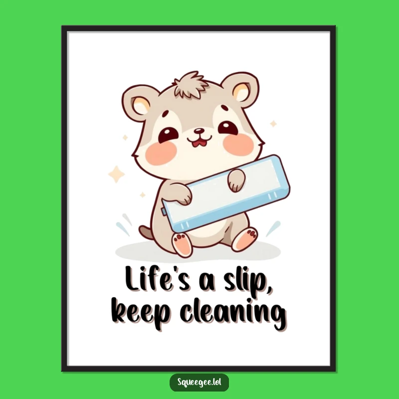 Funny Free Printable Wall Art: Slipping Animal Squeegee, Humorous Downloadable Decor