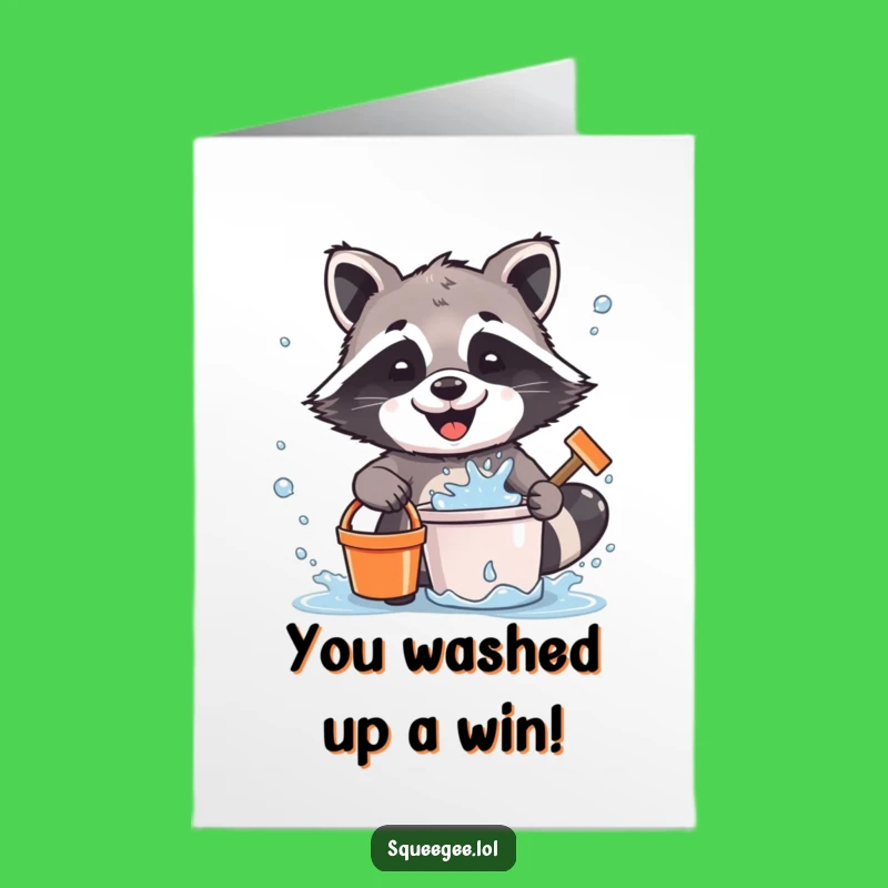 Free Printable Congrats Card: Raccoon's Winning Splash, Humorous Downloadable Gift