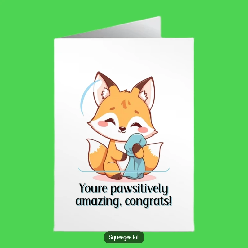 Free Printable Fox Congrats Card: Polishing Success, Humorous Downloadable Gift!