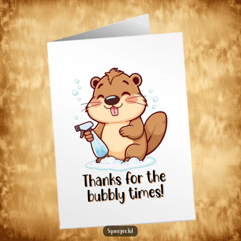 Funny Free Printable Thank You Card: Cheerful beaver making bubbly suds, offering thanks with 'Print at Home' charm.