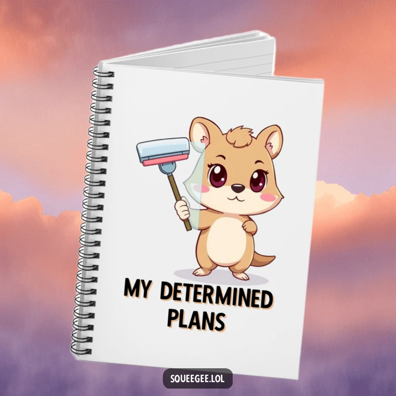 Funny animal with a determined look pushing a squeegee across glass, notebook for a funny gift.